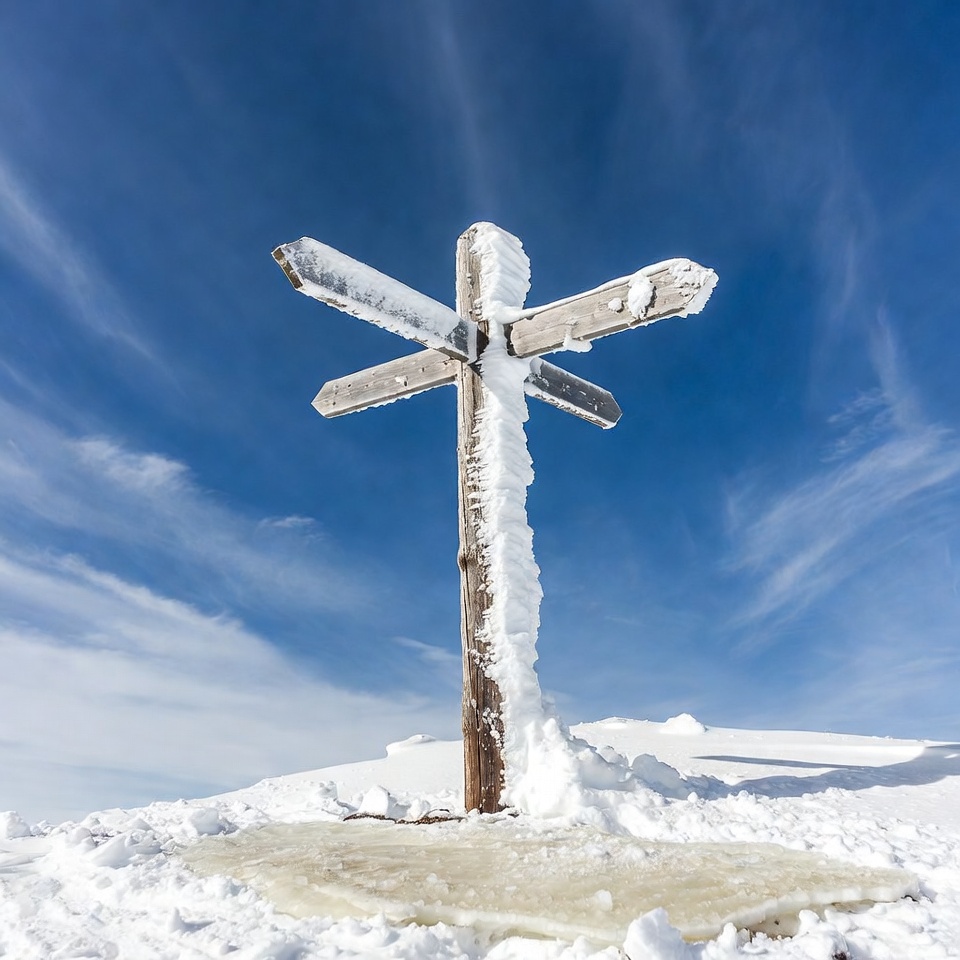 Snowy Mountain Trail Signpost Snowy Mountain Trail Signpost