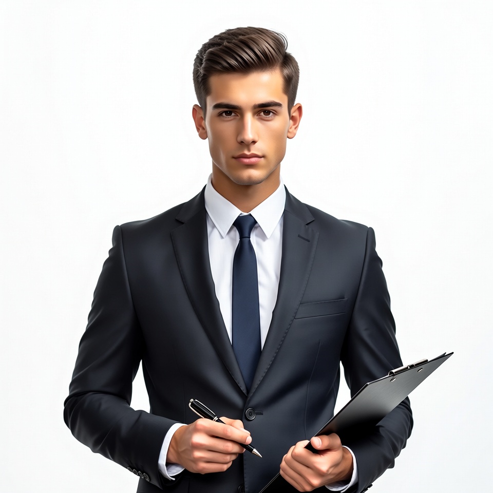 Handsome man holding clipboard and pen Handsome man holding clipboard and pen