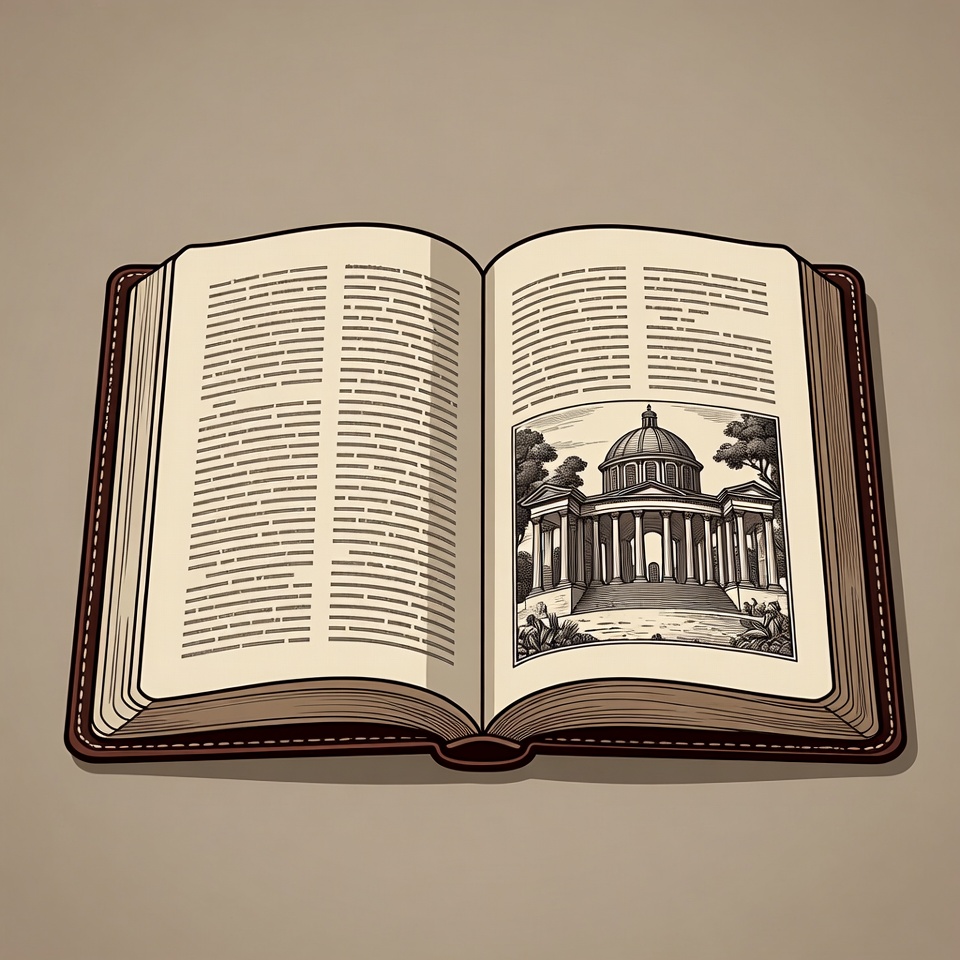 Open book with illustrated dome building Open book with illustrated dome building