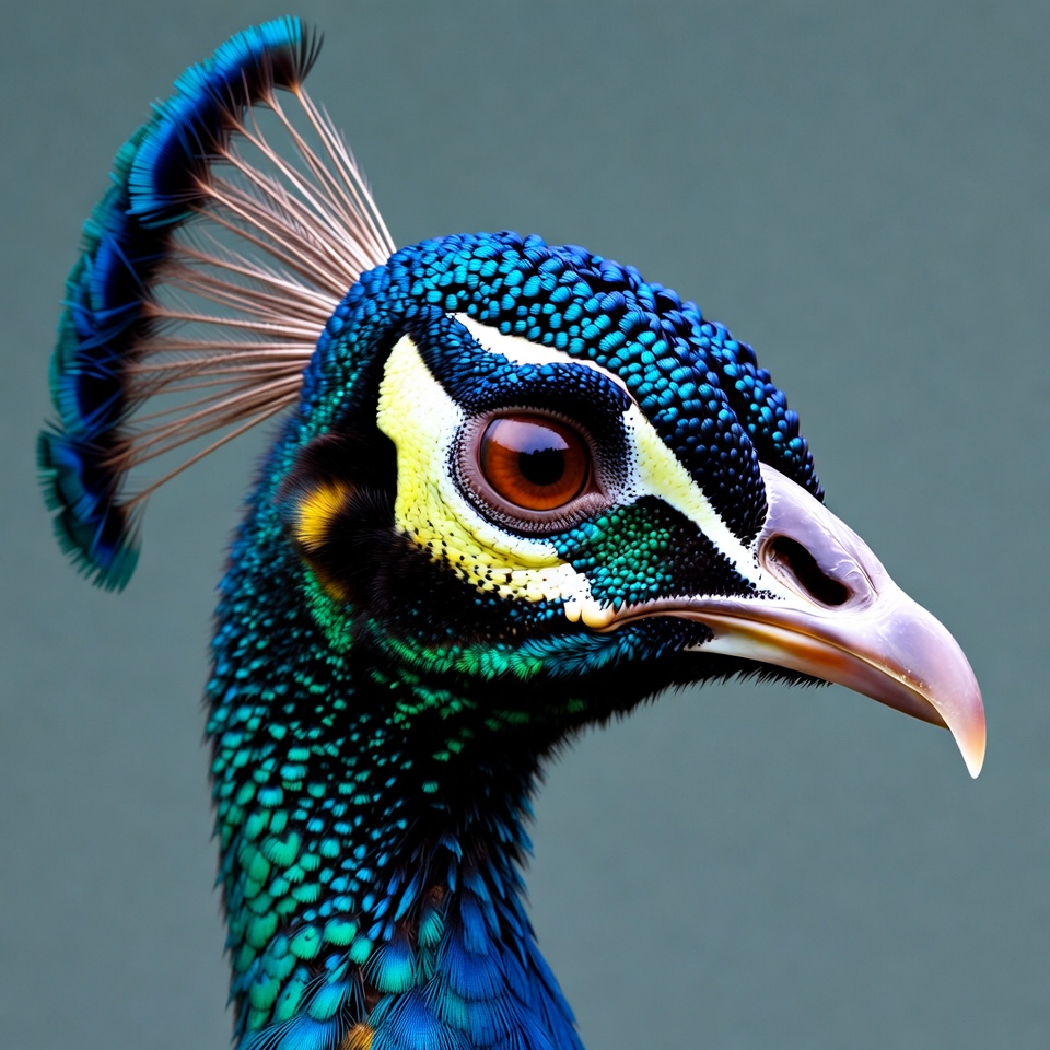 Close-up peacock head with feathers Close-up peacock head with feathers
