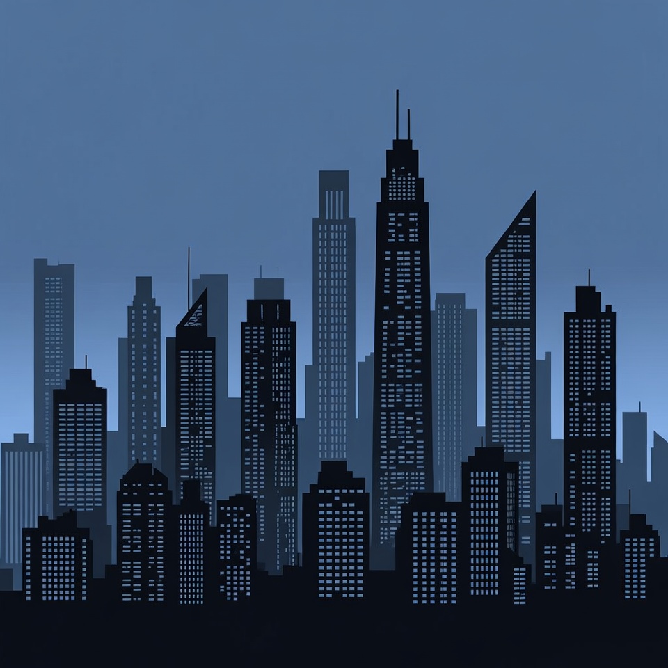 Silhouette City Skyline at Night Silhouette City Skyline at Night