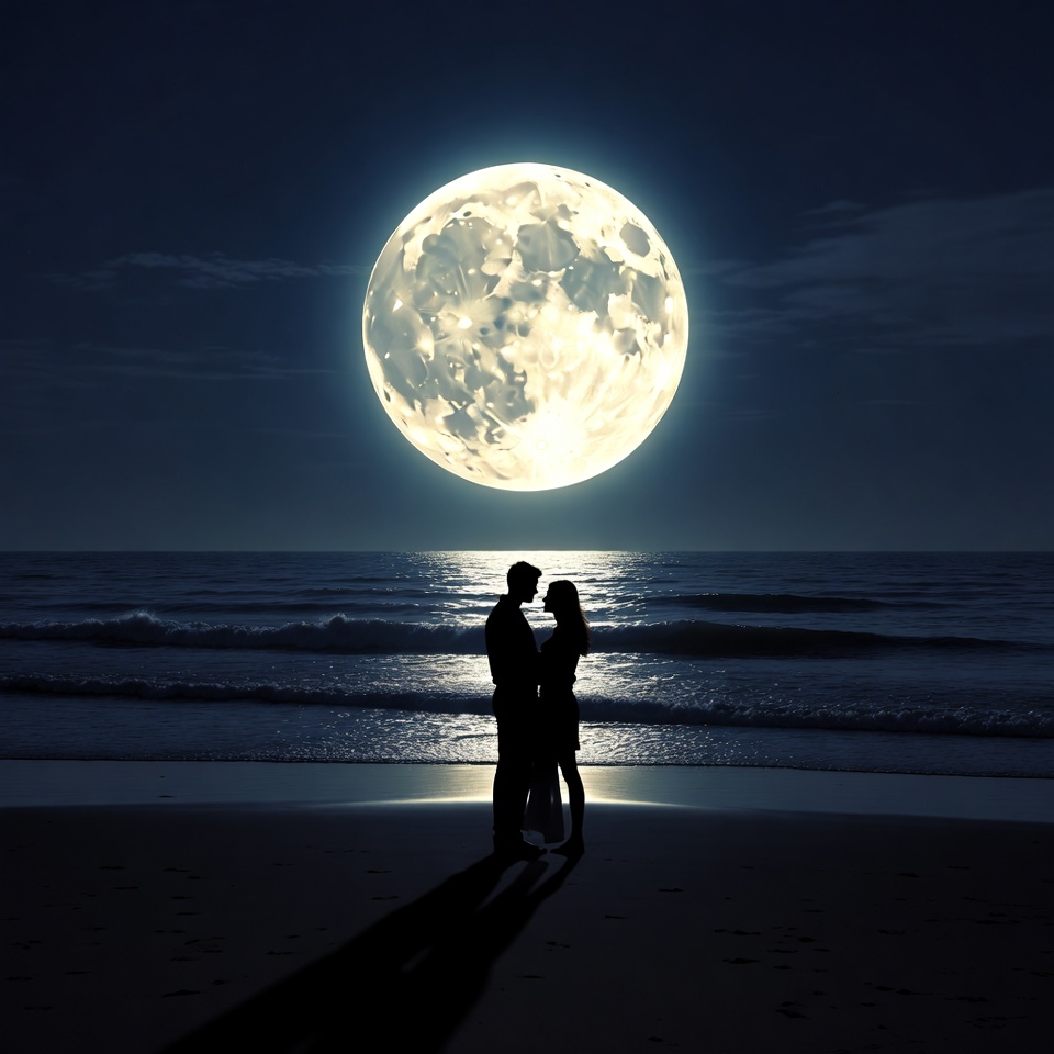 Silhouette couple embracing beach moon Silhouette couple embracing beach moon