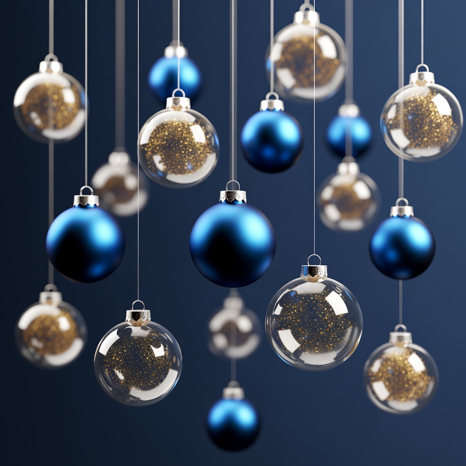 Hanging Blue and Gold Christmas Ornaments Hanging Blue and Gold Christmas Ornaments