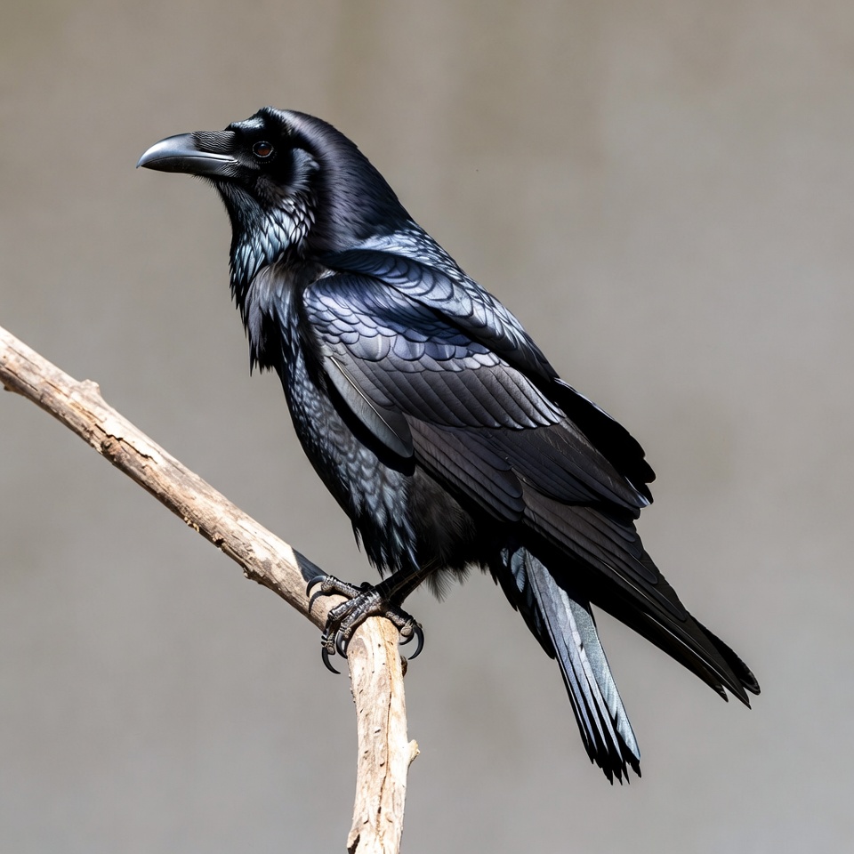 Raven perched on branch Raven perched on branch