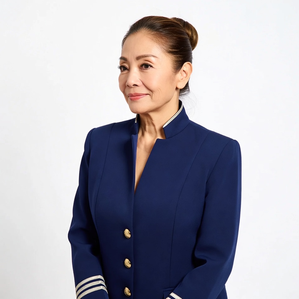 Asian woman in navy uniform Asian woman in navy uniform