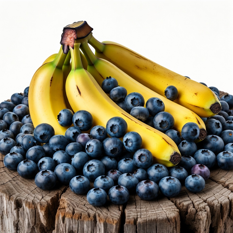 Bananas and Blueberries on Wood Bananas and Blueberries on Wood
