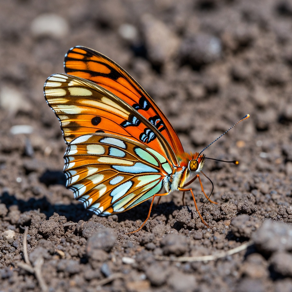 Colorful butterfly on dirt ground Colorful butterfly on dirt ground