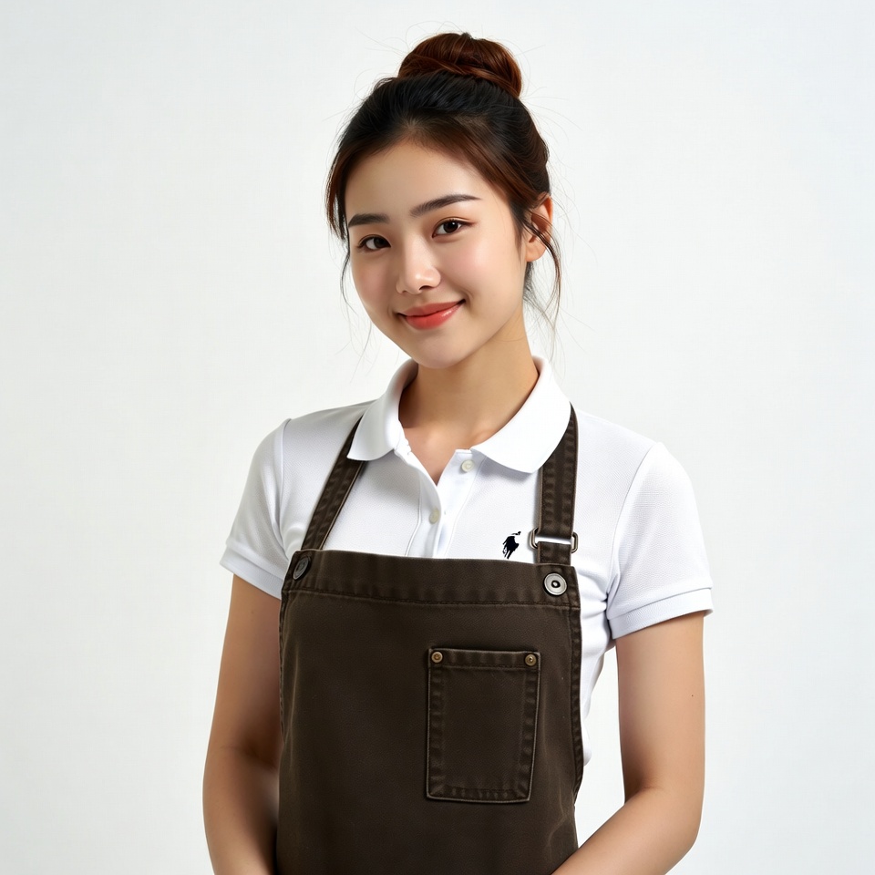 Asian woman in brown apron Asian woman in brown apron