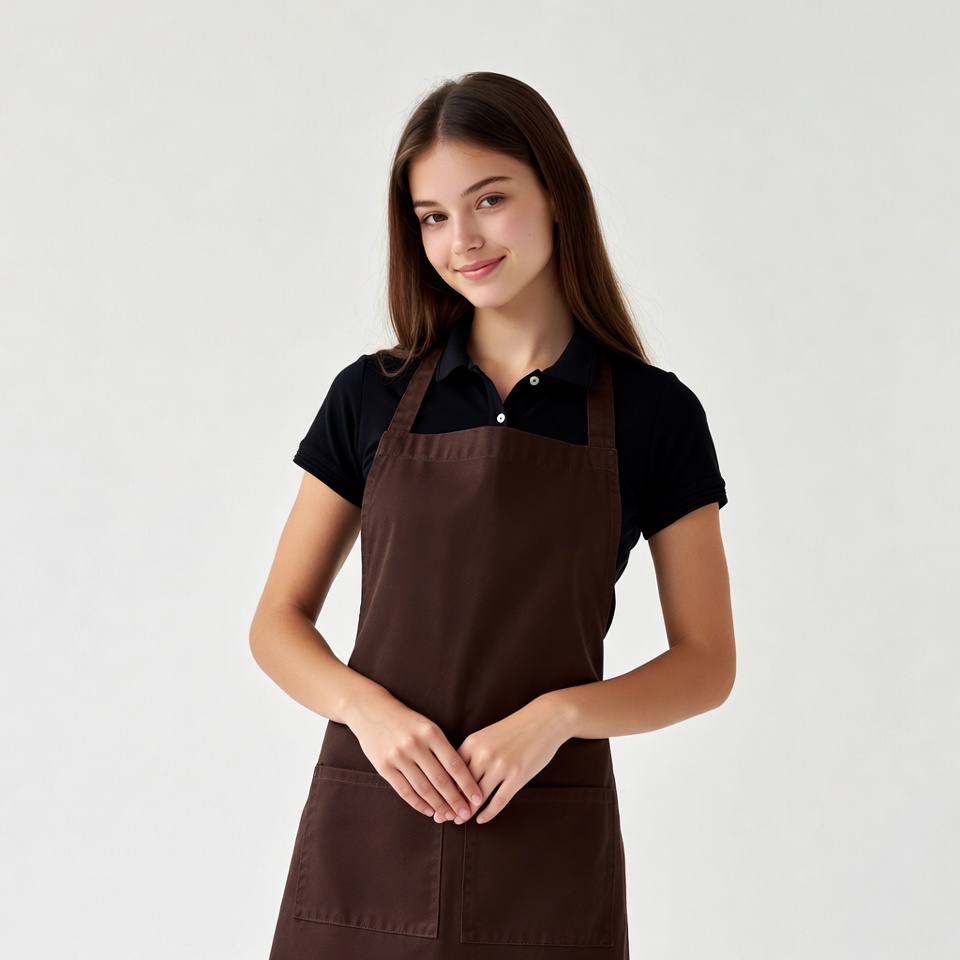 Young woman wearing brown apron Young woman wearing brown apron