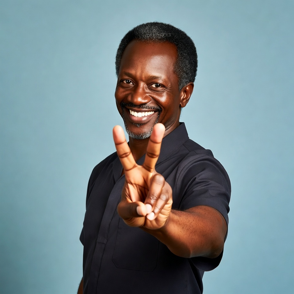 African-American man making peace sign African-American man making peace sign