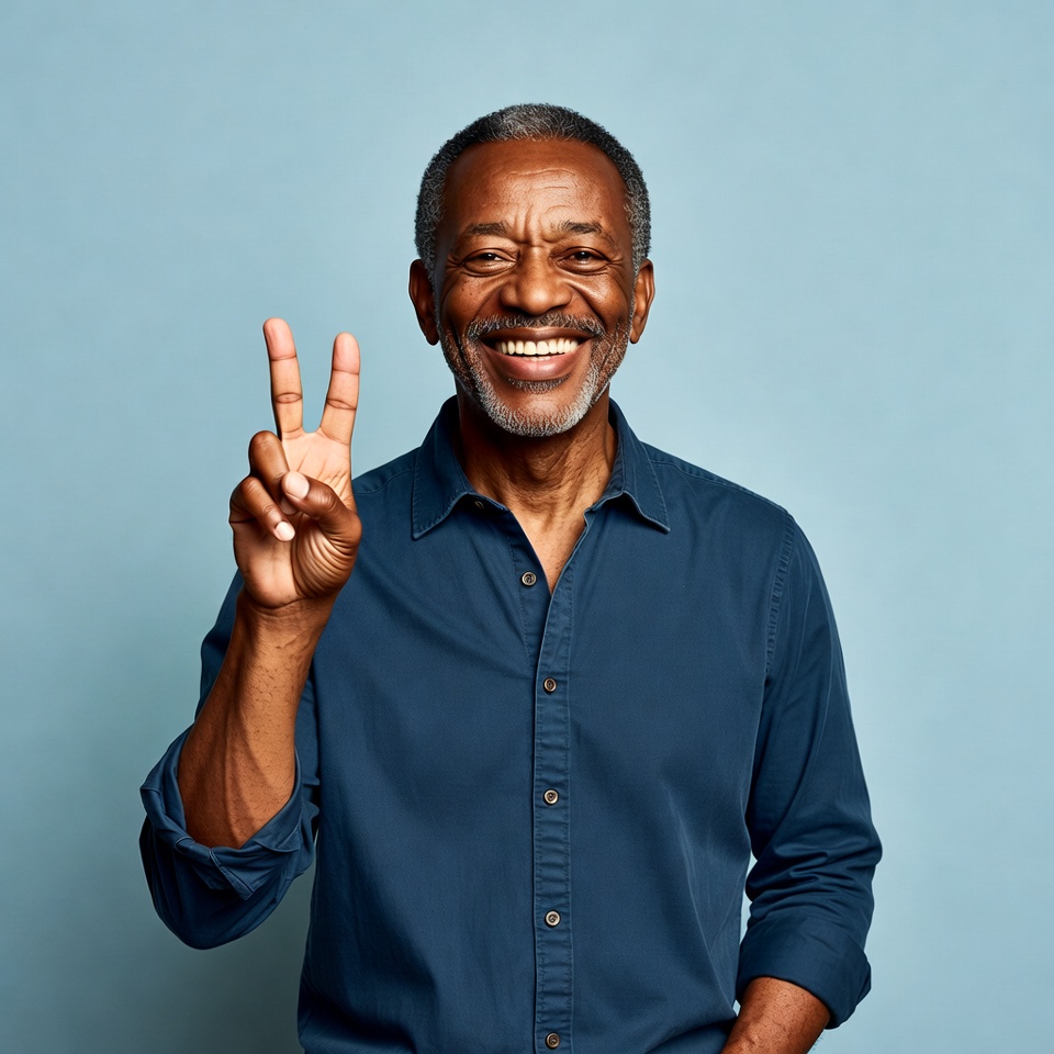 African-American man making peace sign African-American man making peace sign