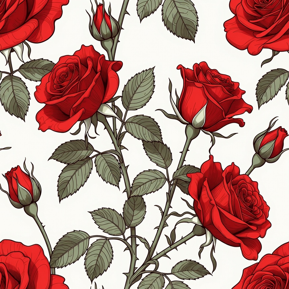 Red Roses Seamless Pattern Illustration Red Roses Seamless Pattern Illustration