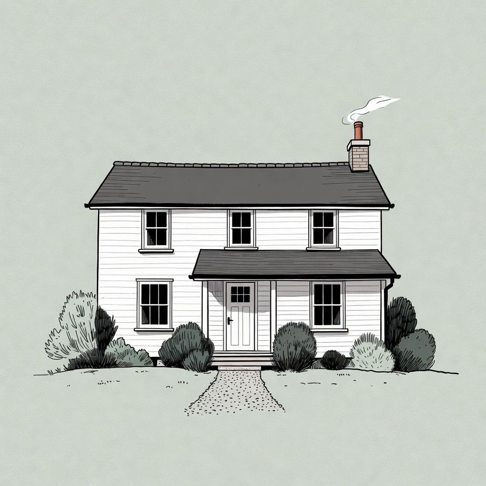 White house with chimney smoke White house with chimney smoke