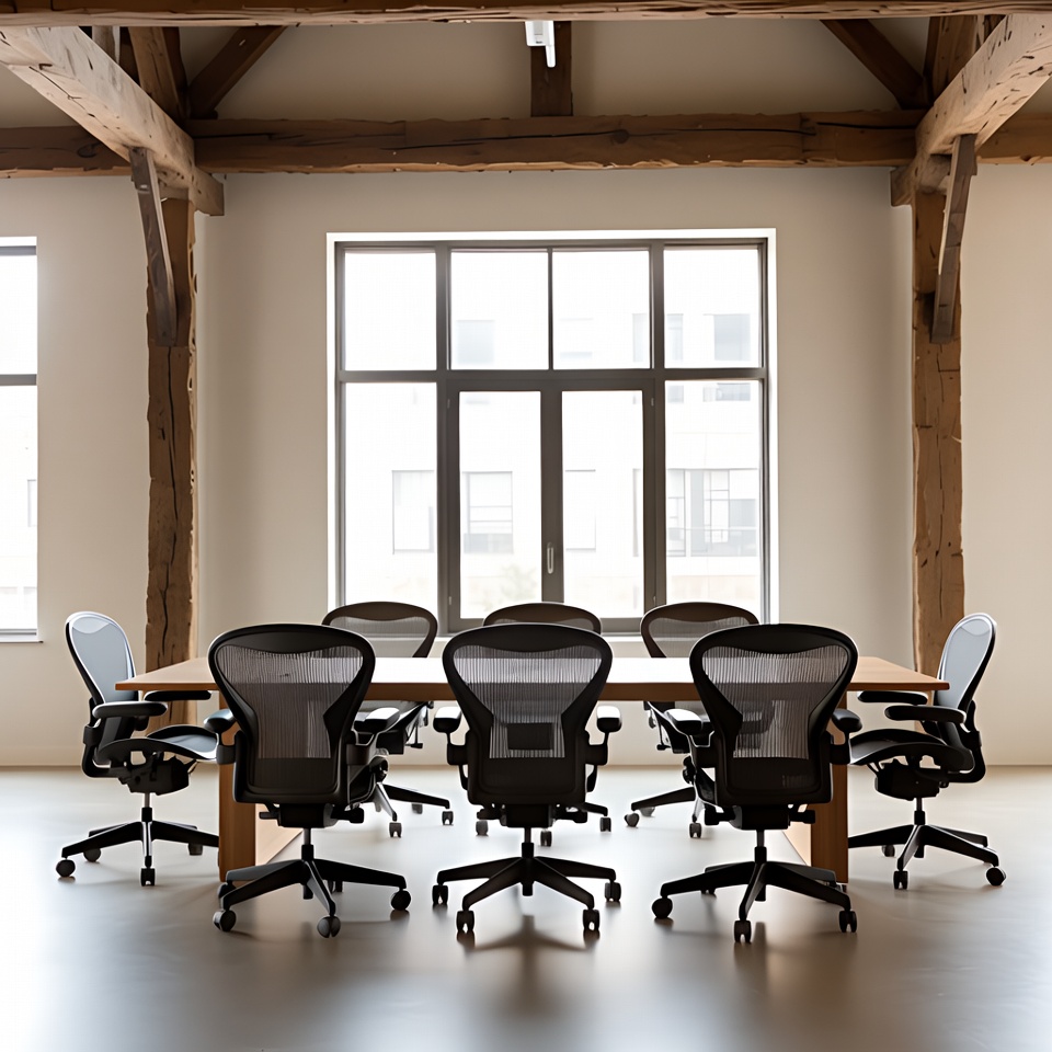 Empty conference room with wooden beams Empty conference room with wooden beams