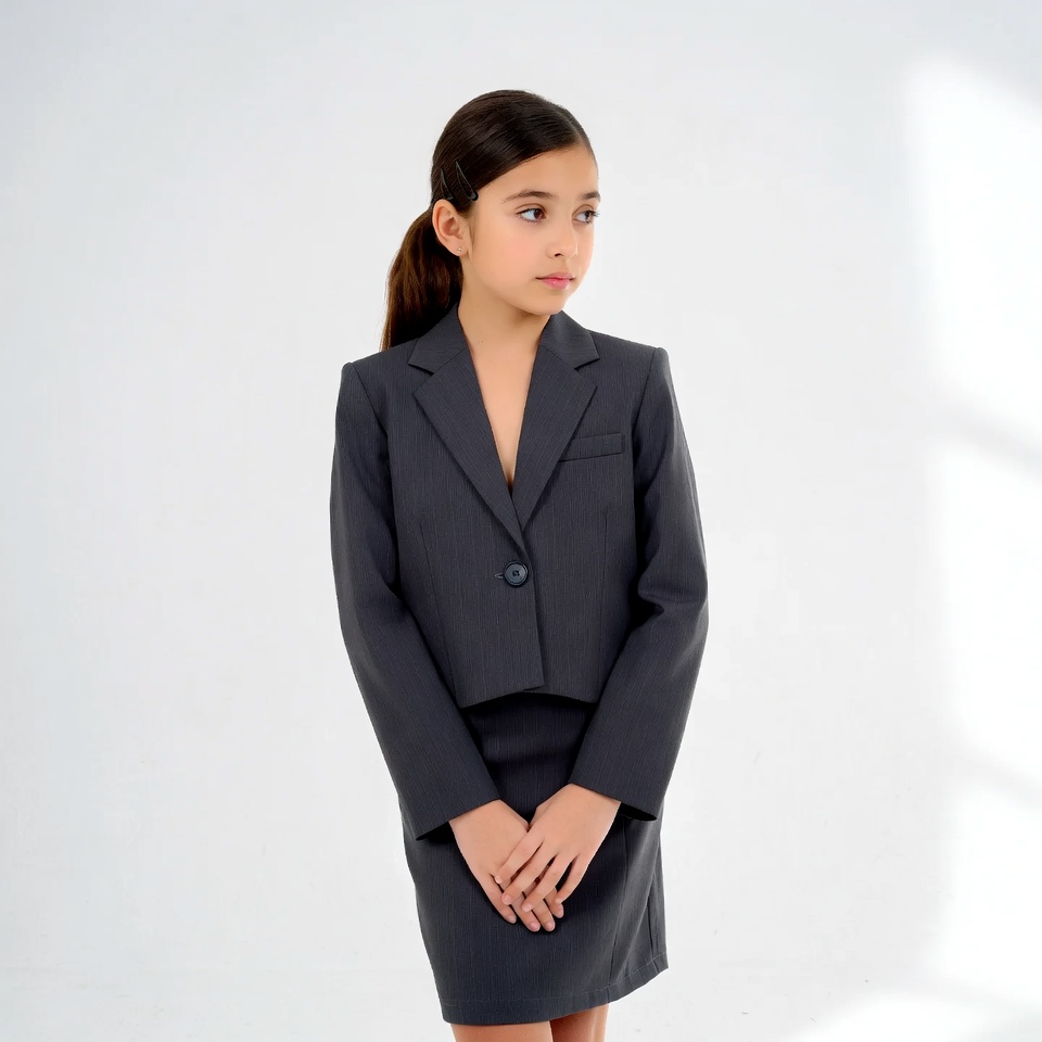 Young girl in gray suit Young girl in gray suit