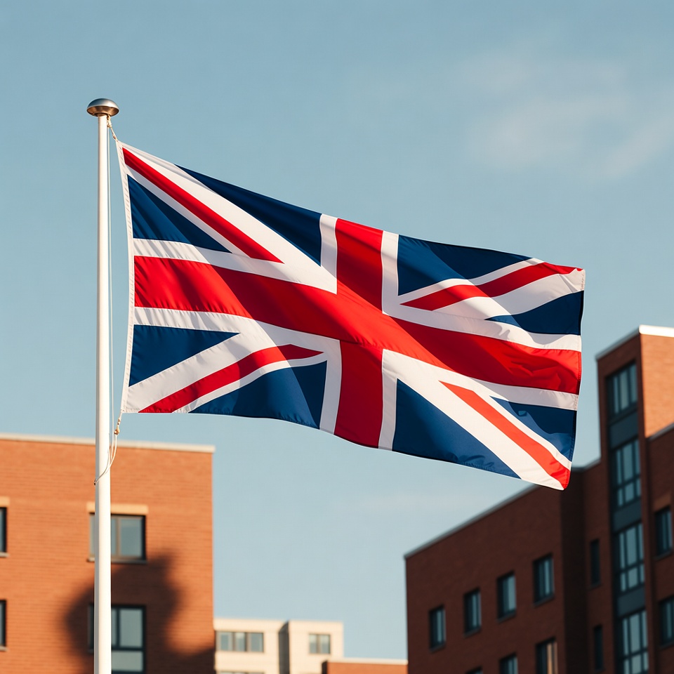 British Union Jack Flag on Pole British Union Jack Flag on Pole