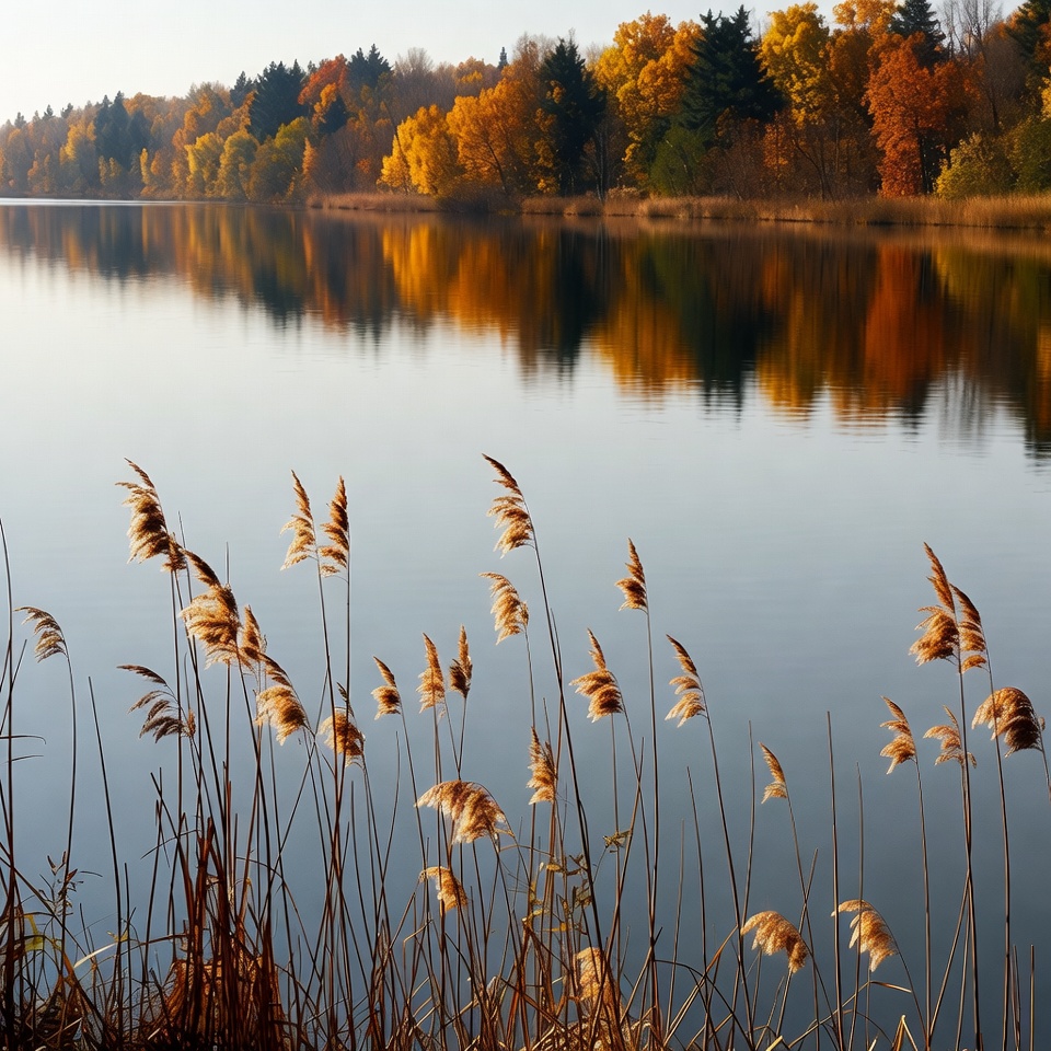 Autumn Reeds Reflecting in Lake Autumn Reeds Reflecting in Lake