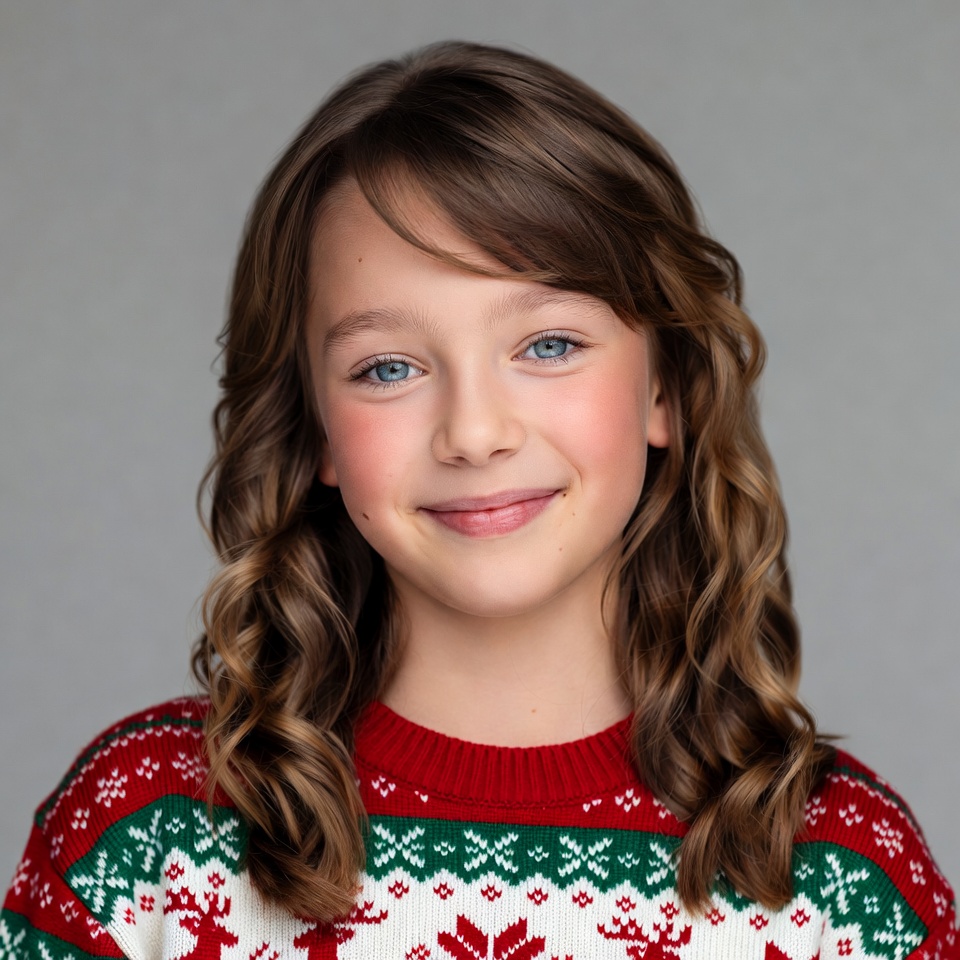 Girl smiling in Christmas sweater Girl smiling in Christmas sweater