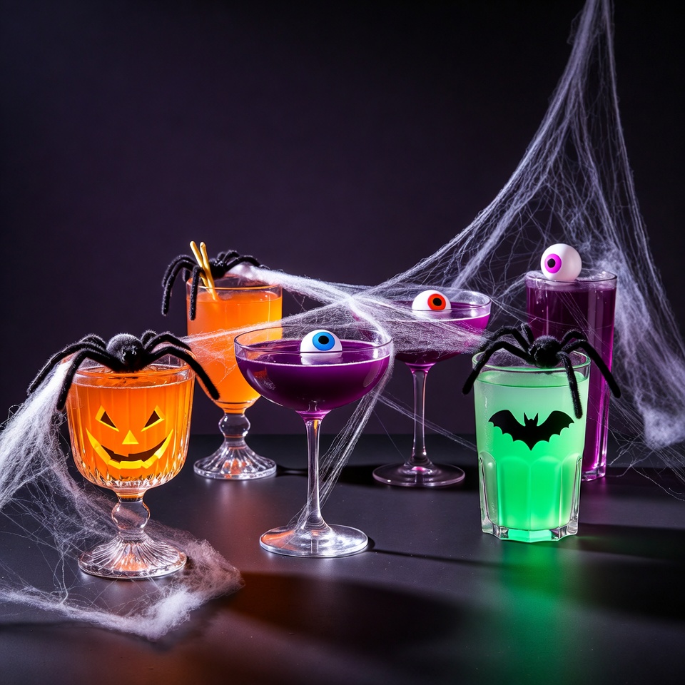 Halloween Cocktails with Spiders and Webs Halloween Cocktails with Spiders and Webs