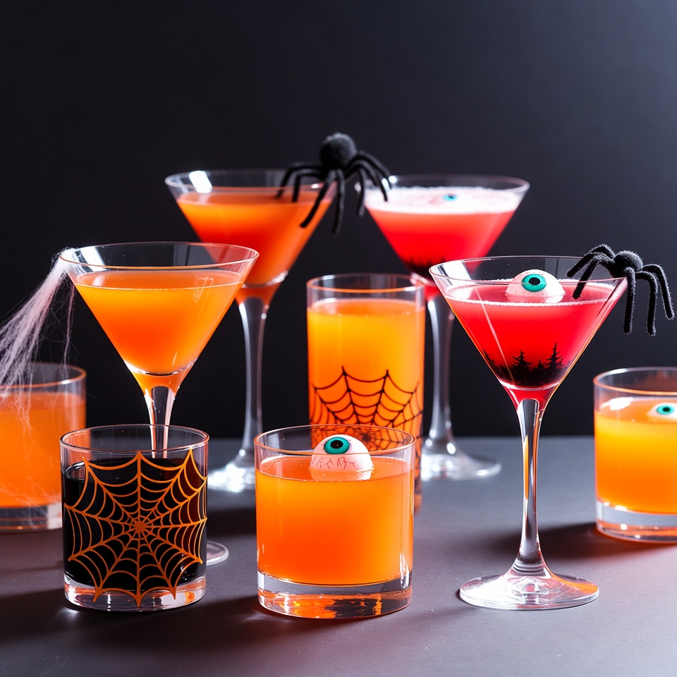 Halloween Cocktails with Spiders and Eyeballs Halloween Cocktails with Spiders and Eyeballs