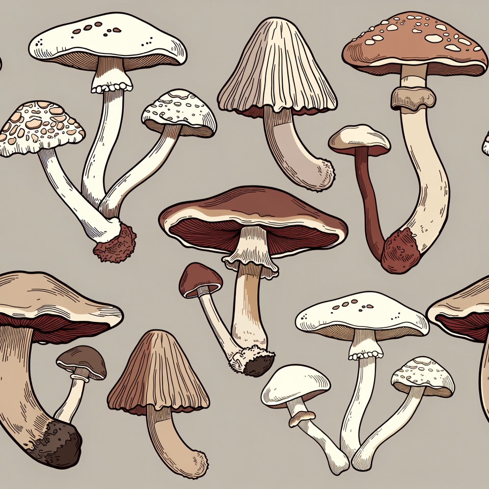 Assorted Mushrooms Illustration Assorted Mushrooms Illustration
