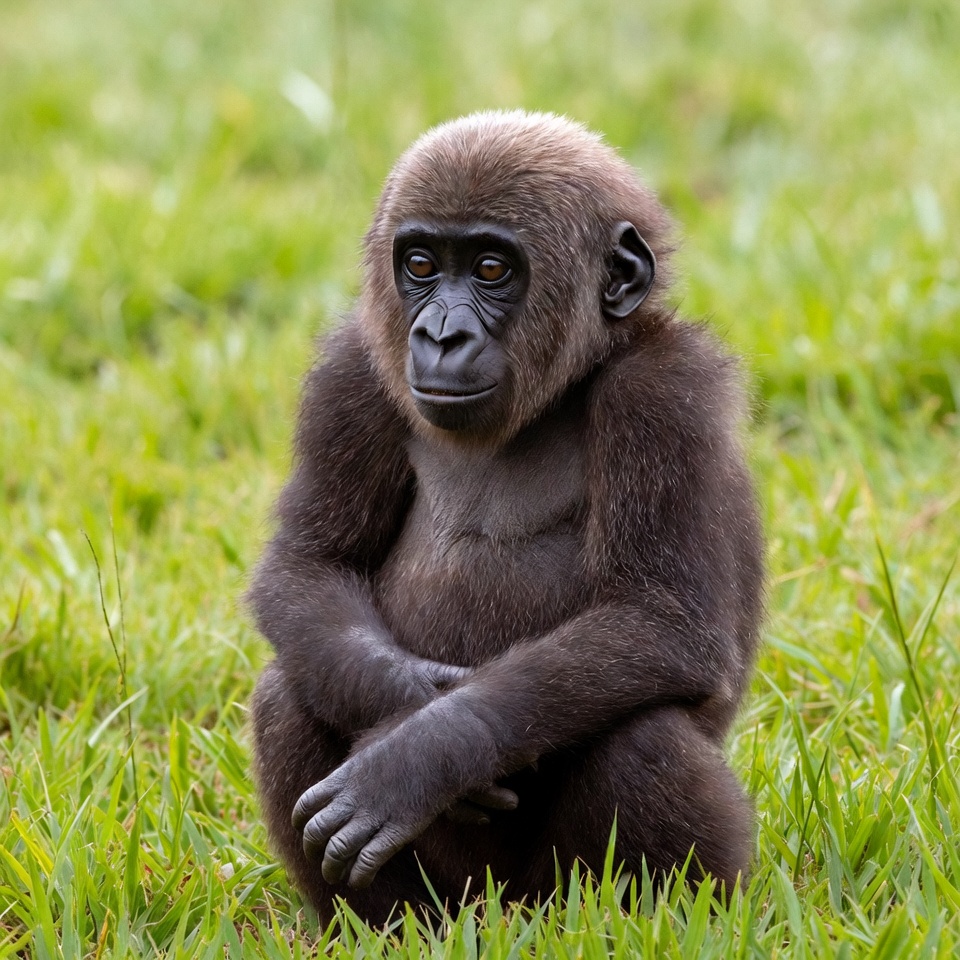 Baby gorilla sitting in grass Baby gorilla sitting in grass