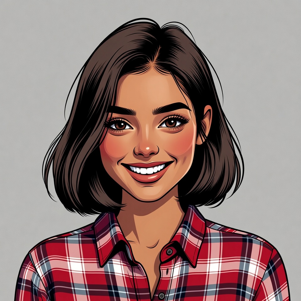 Smiling woman in plaid shirt illustration Smiling woman in plaid shirt illustration
