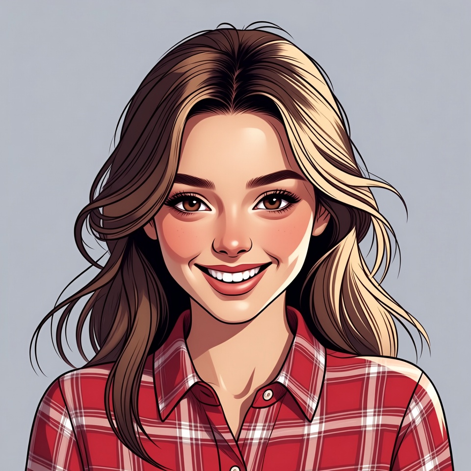 Smiling woman in plaid shirt Smiling woman in plaid shirt