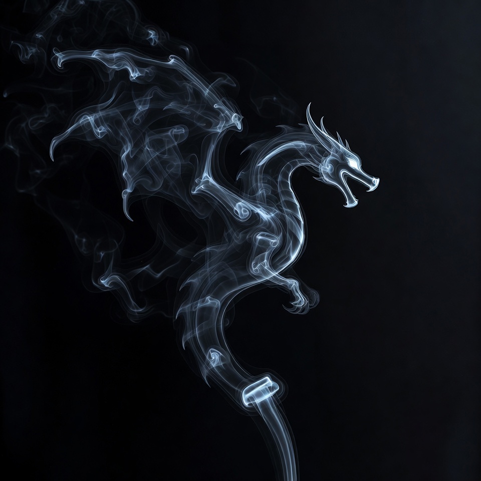 Smoke Dragon Illustration on Black Background Smoke Dragon Illustration on Black Background