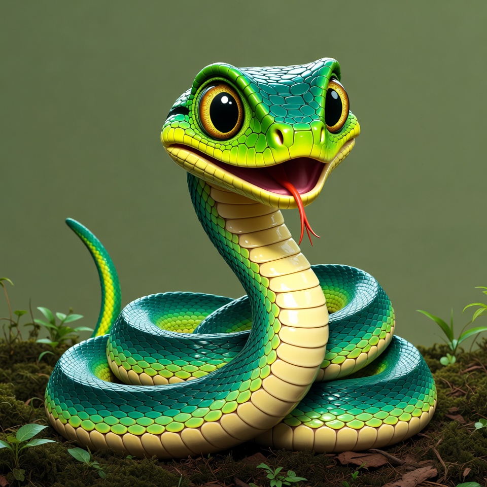 Cute green snake smiling Cute green snake smiling