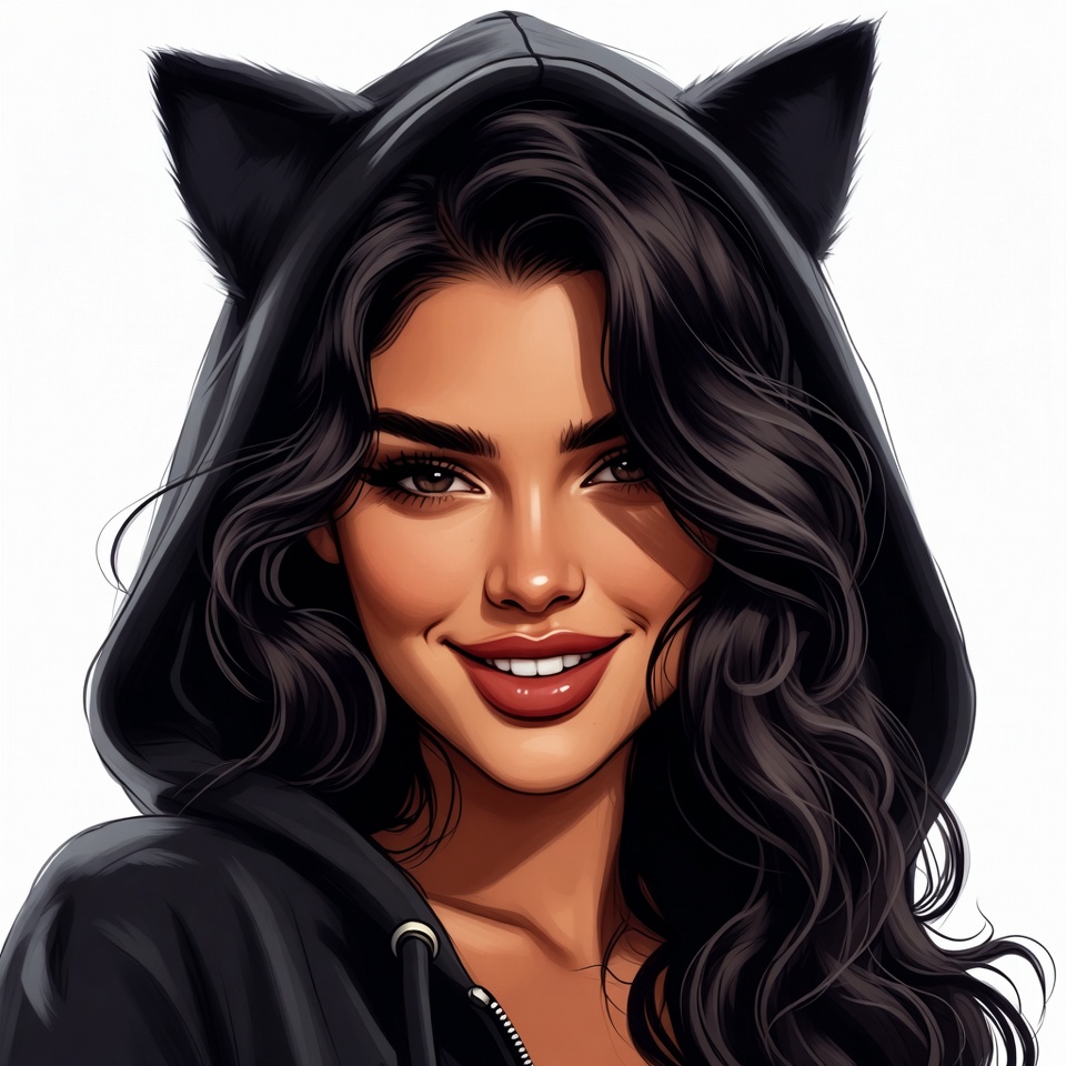 Woman in cat ear hoodie smiling Woman in cat ear hoodie smiling