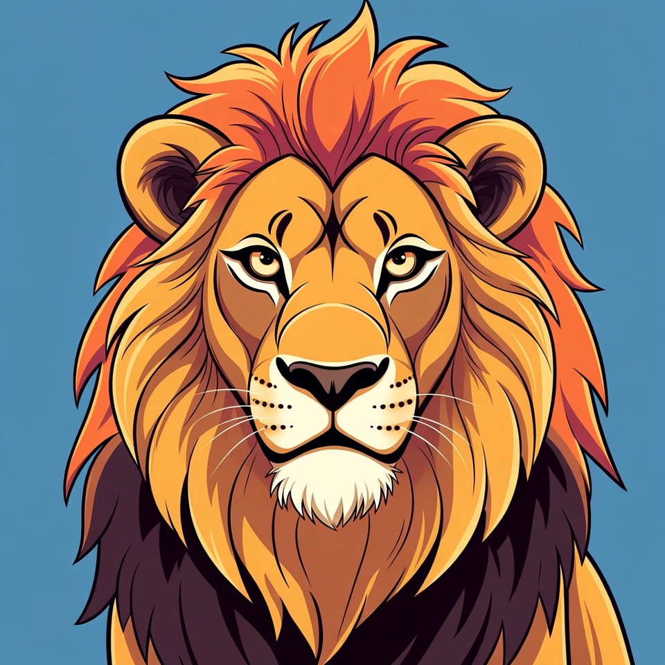 Cartoon Lion with Red Mane Cartoon Lion with Red Mane