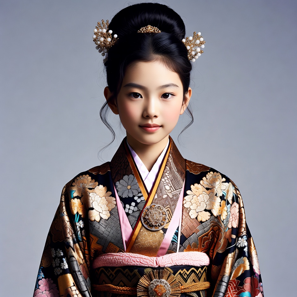 Asian girl in ornate kimono Asian girl in ornate kimono