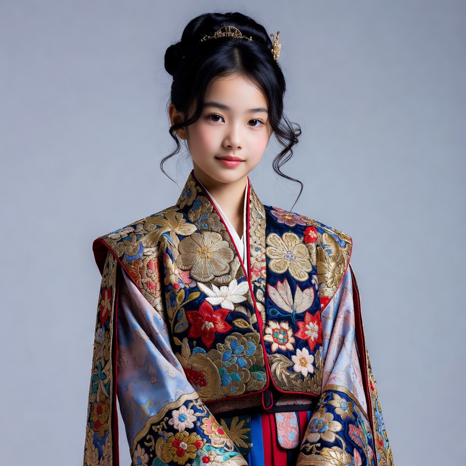 Asian girl in ornate hanbok Asian girl in ornate hanbok