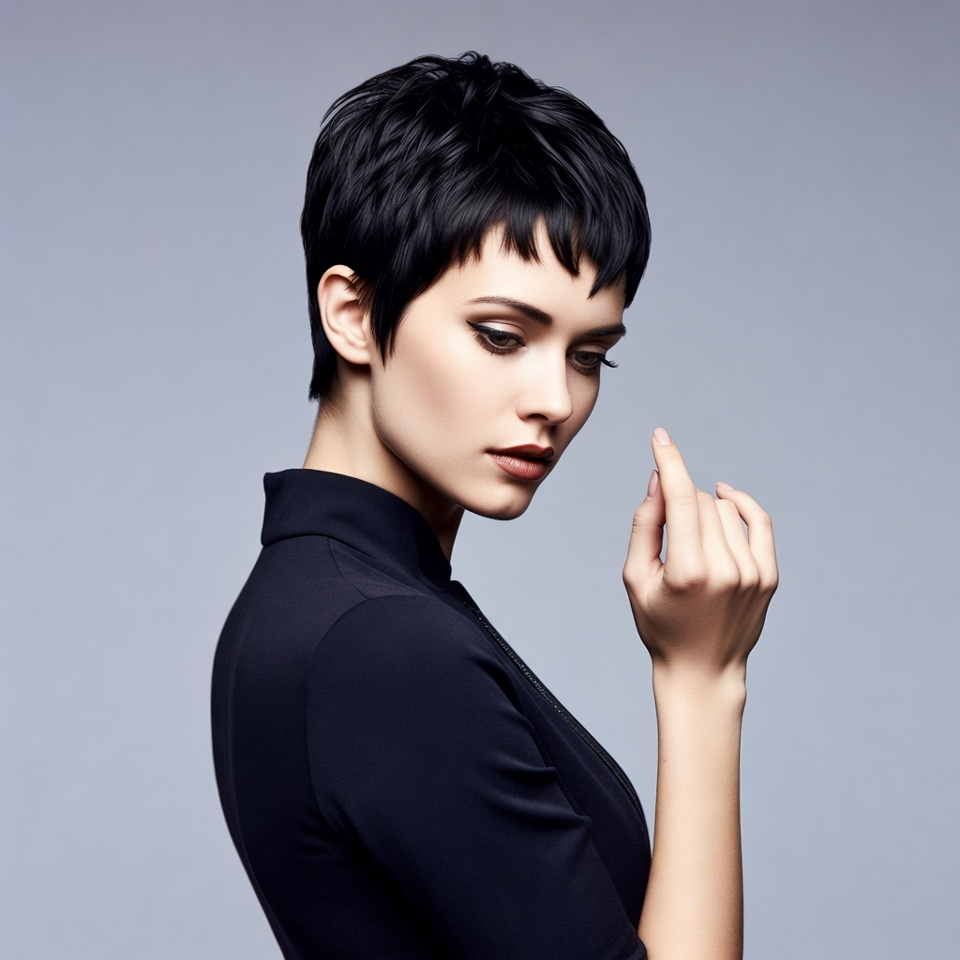 Woman with short black hair profile Woman with short black hair profile