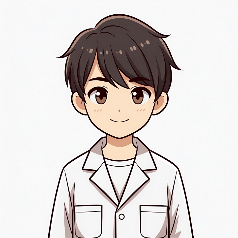 Anime boy in white lab coat Anime boy in white lab coat