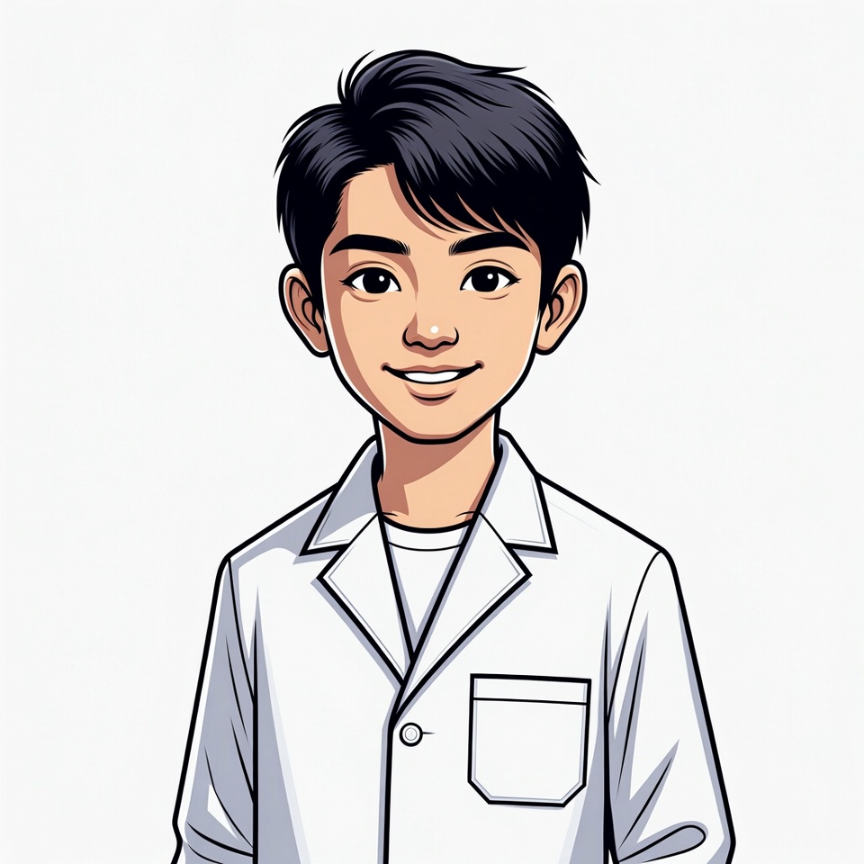 Asian boy in white lab coat Asian boy in white lab coat