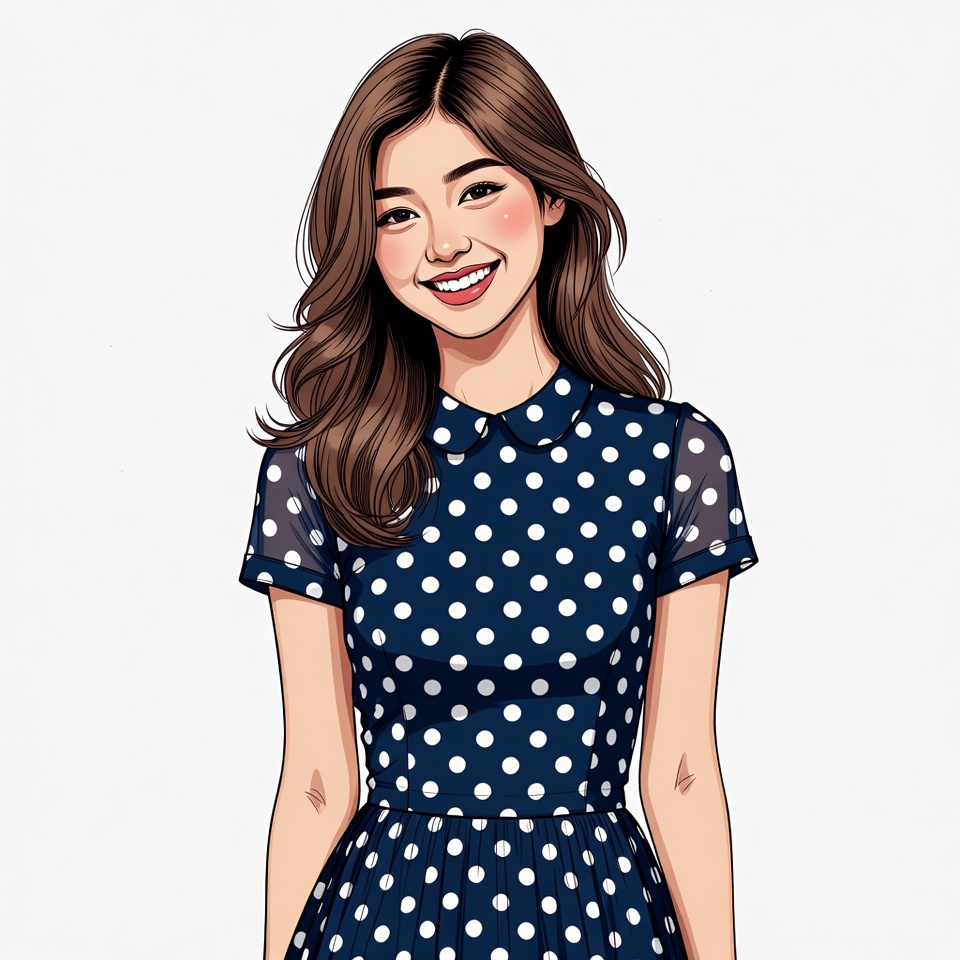 Smiling Asian woman in polka dot dress Smiling Asian woman in polka dot dress