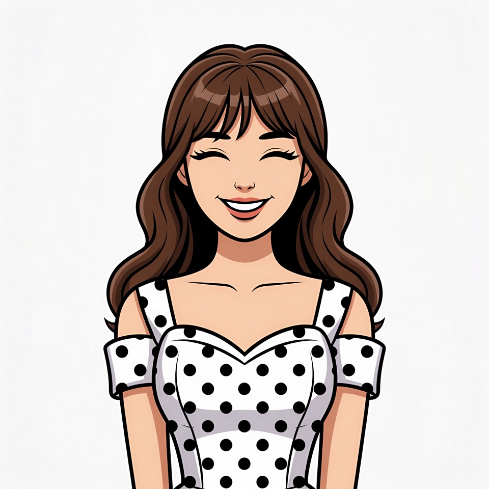 Smiling woman in polka dot off-shoulder top Smiling woman in polka dot off-shoulder top