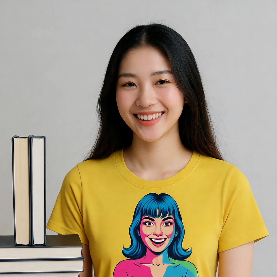 Asian woman smiling with books Asian woman smiling with books
