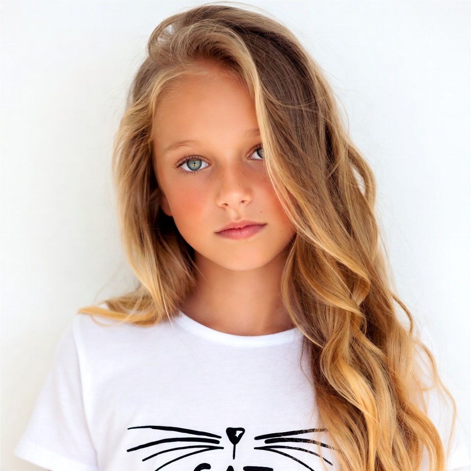 Girl with cat print t-shirt Girl with cat print t-shirt