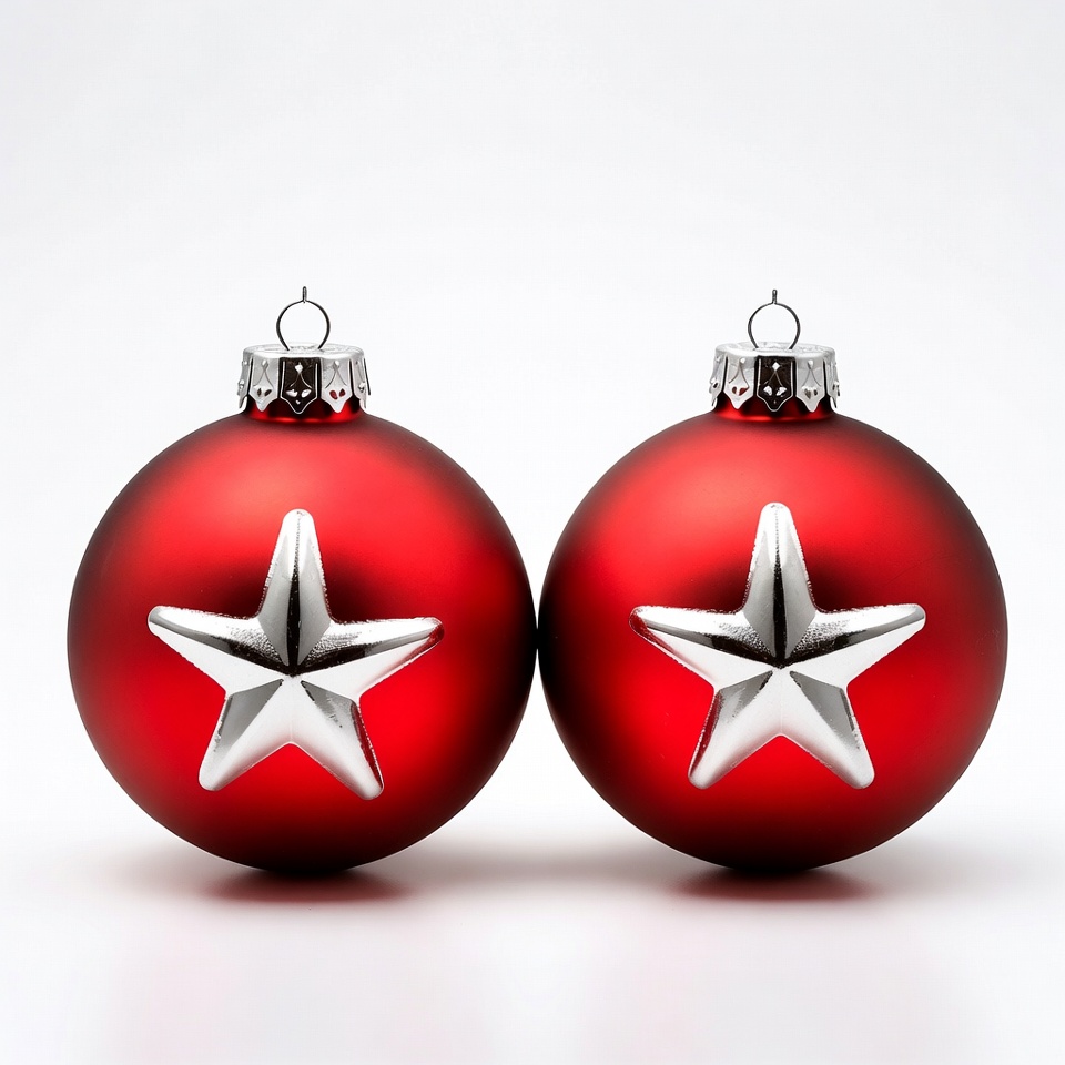 Two Red Christmas Ornaments with Silver Stars Two Red Christmas Ornaments with Silver Stars