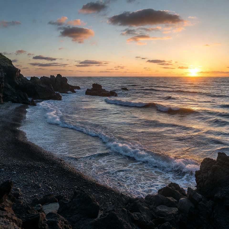 Sunset over rocky beach Sunset over rocky beach