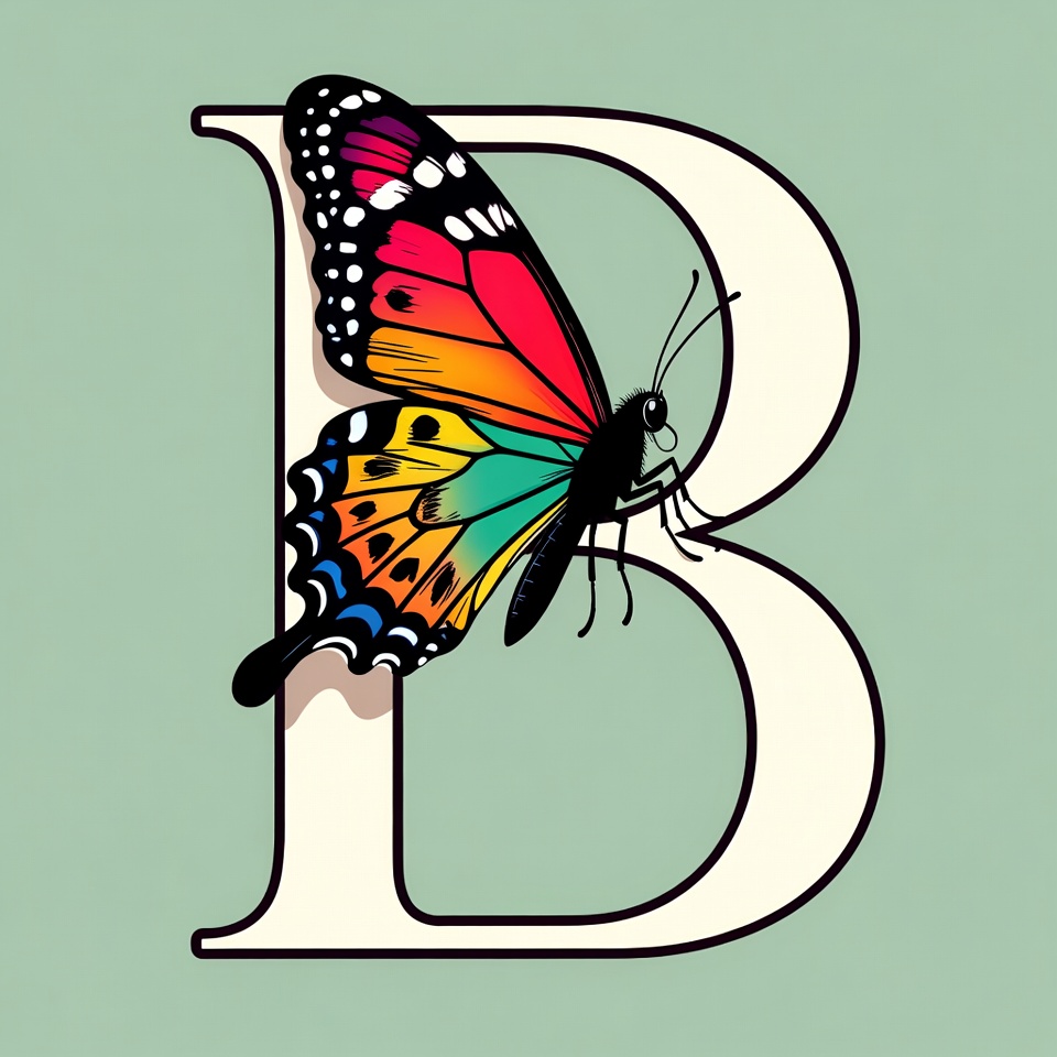 Colorful Butterfly on Letter B Colorful Butterfly on Letter B