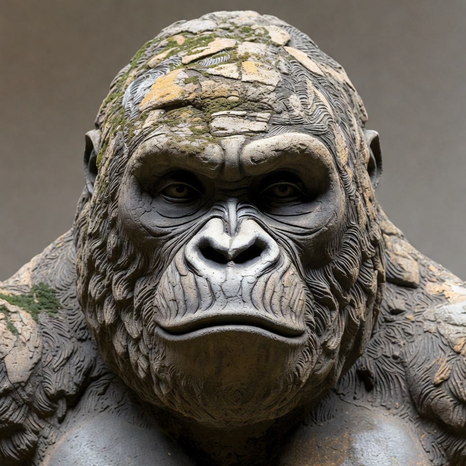 Mossy Stone Gorilla Statue Closeup Mossy Stone Gorilla Statue Closeup