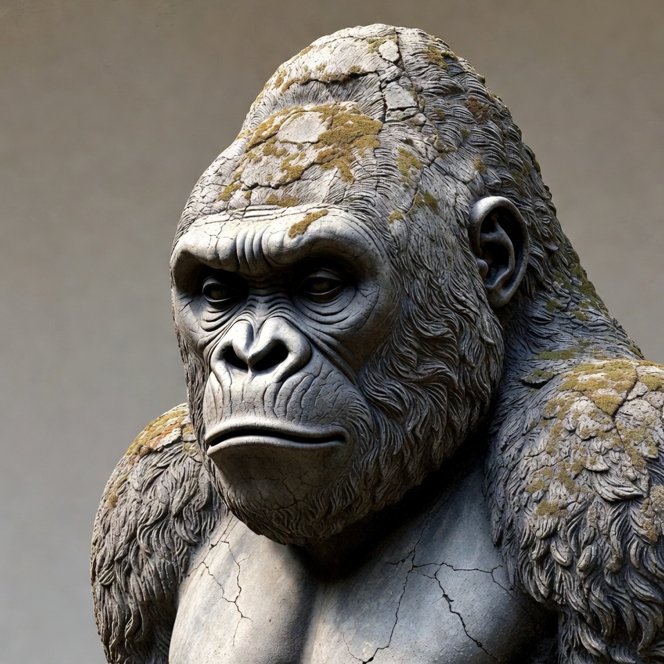 Ancient Mossy Stone Gorilla Statue Ancient Mossy Stone Gorilla Statue