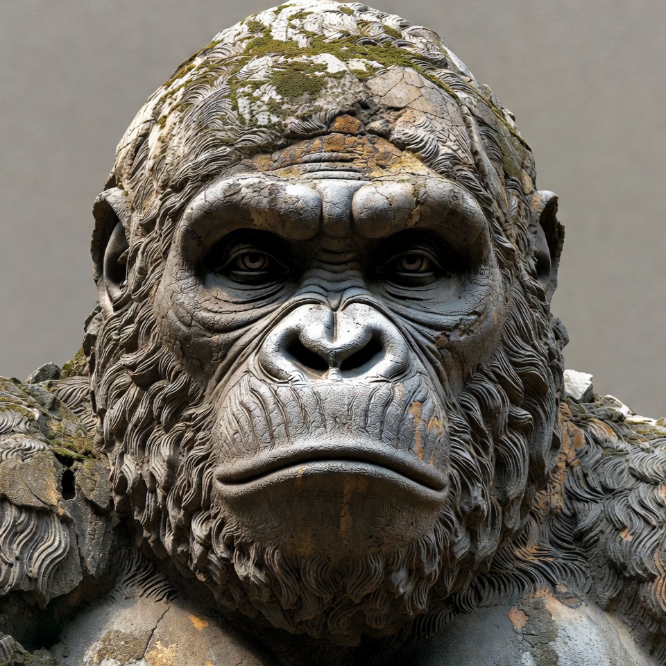 Mossy Stone Gorilla Statue Closeup Mossy Stone Gorilla Statue Closeup