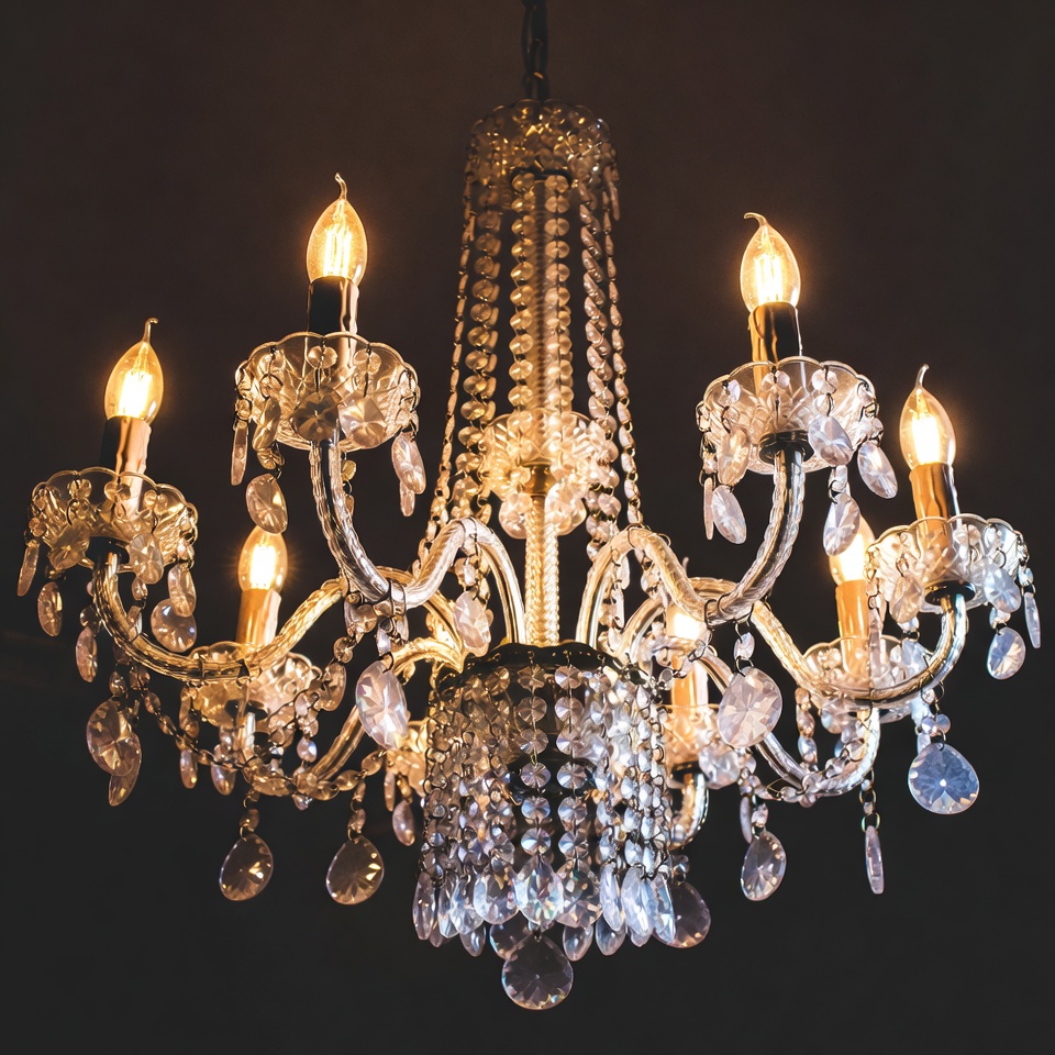 Crystal Chandelier with Lit Candles Crystal Chandelier with Lit Candles