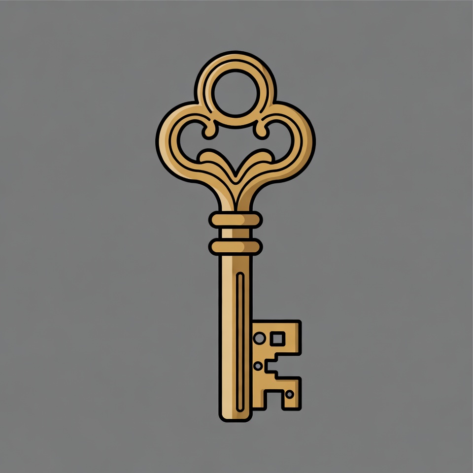 Golden ornate key illustration Golden ornate key illustration