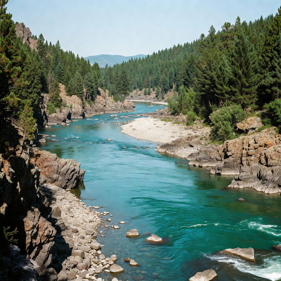 Turquoise River Flowing Through Forest Canyon Turquoise River Flowing Through Forest Canyon